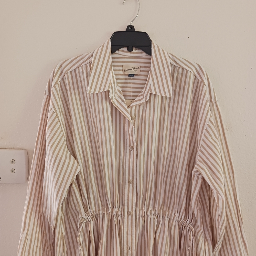 Women's Long Sleeve Cinch Waist Maxi Cotton  Shirtdress - Picture 3 of 9